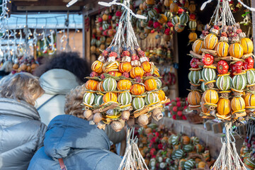 Bundles of dried citrus fruits at the New Year street fair with natural flavorings
