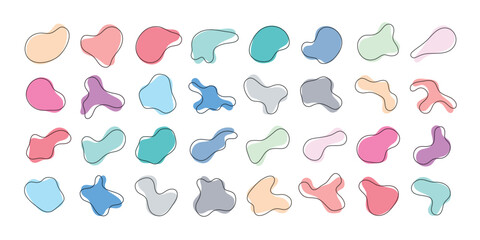 Set collection of organic abstract amoeba fluid blob shape for decoration. Pastel light bright color. Vector illustration	