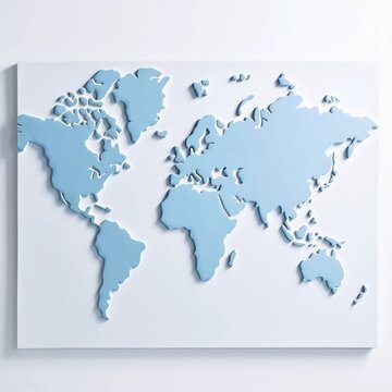 An image of a light blue world map, AI generator