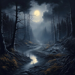 A Foggy Creepy Desolate Forest