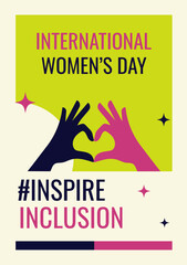 International Women's Day 2024 campaign #InspireInclusion. Geometric abstract poster in the trendy retro Neo brutalism style. IWD 8 March Women's History Month. Inspire Inclusion feminism holiday. 