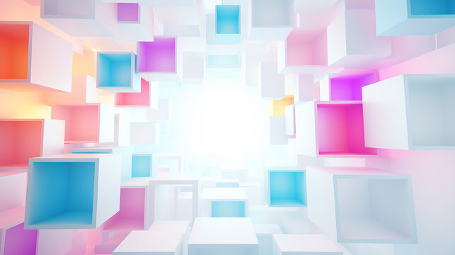 Abstract Cubes With Bright Light Created with Generative AI Technology