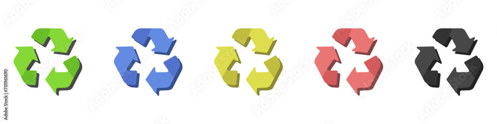 Poster recycling sign vector set. circle arrows icon. arrows rotate clockwise in flat style. environmental 