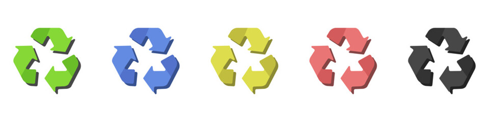 Recycling sign vector set. Circle arrows icon. Arrows rotate clockwise in flat style. Environmental safety icon. Ecology sign. Waste processing vector. Vector illustration.