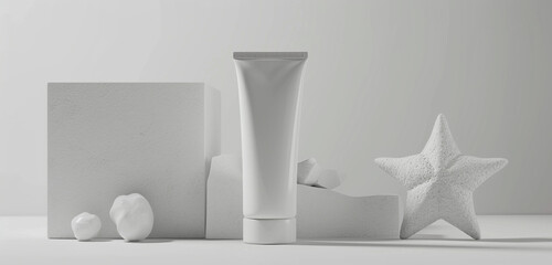 Star-shaped white empty hand cream tube against a solid white backdrop, stylish mockup for creative branding.