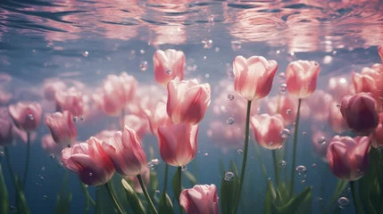 Behangcirkel Flowers underwater tulip pink flowers © Danica