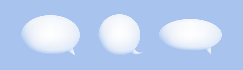 Set of 3d speech bubble icons isolated on blue pastel background. Bubble design for messages, communication or correspondence. Vector illustration