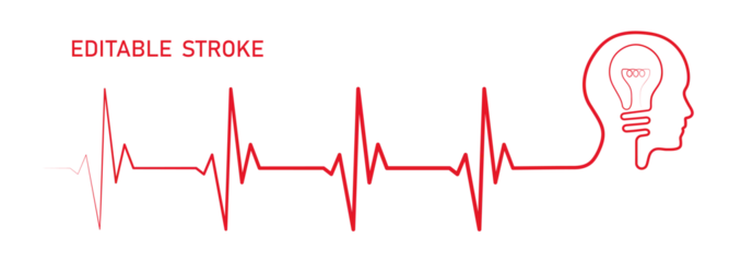 Poster Editable red ekg monitor, cardio diagnosis, man head profile vector art. Heart rhythm line vector design to use in healthcare, healthy lifestyle, medicine, ekg, ecg concept illustration projects.  © Gabydesign21