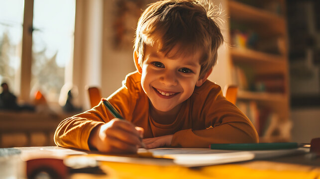 A child enjoying making his homework
