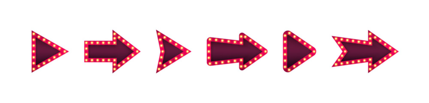 Set of retro lightbox in arrow shape. Arrow design for pointer, direction, orientation and navigation. Vector illustration