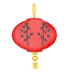 Rote chinesische Laterne mit Bambusmuster, Chinesische Neu Jahr, Wasserfarbe,illustration