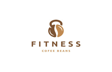 
Coffee bean and dumbbell combination fitness gym logo design template flat vector
