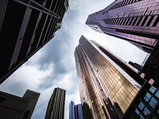 Melbourne skyscrapers, towering cityscape, urban high-rises, city skyline. Architecture. Australia.