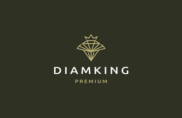 Diamond and crown combination with line art style logo design template flat vector
