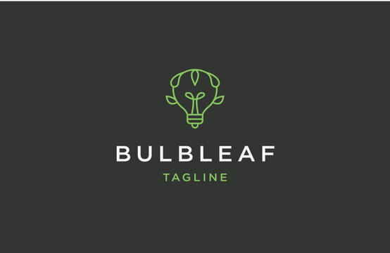 Bulb and leaf combination nature lighting logo design template flat vector
