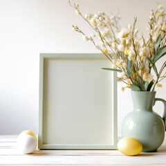 Celebrate easter joy: a delightful mockup with copy space frame, capturing essence of springtime festivities and renewal of hope in stylish and festive design for cards, displays, creative projects.