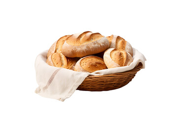 Bread Basket Full of Delightful Goodies, Bread in Wicker Basket, Isolated on Transparent Background, PNG