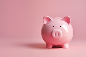 Pink Piggy Bank on a Pink Background with Space for Copy