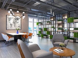 3d render of working office interior
