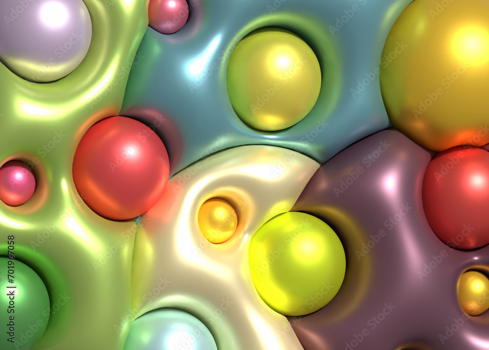 Poster background with circles, inflated shapes. 3d rendering illustration