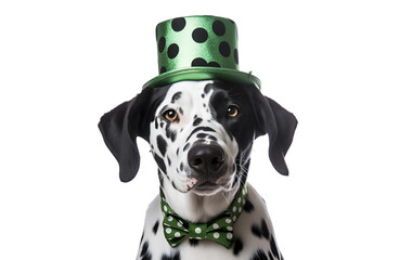 Dalmatian Canine Wearing Emerald St. Patrick's Day Hat, Isolated on Transparent Background, PNG