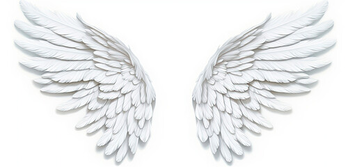 White Angel Wings Floating on a Serene White Background