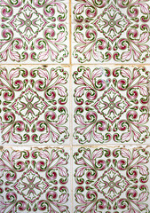 Portuguese traditional  tiles Azulejos, green and purple floral pattern