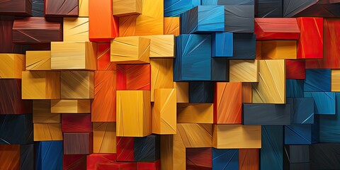 3D Geometric Cube Mosaic in Warm and Cool Tones