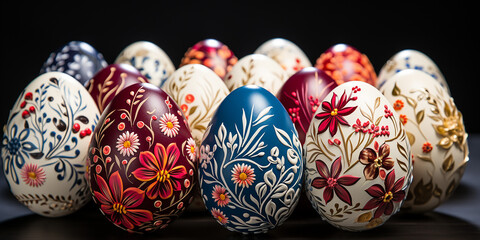 Colored easter eggs with floral pattern.
Bunte Ostereier mit Blumenmuster.