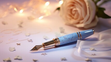 Naklejka premium The pen glides effortlessly, creating a trail of shimmering stars that frame each word of the love letter, adding a touch of magic to the heartfelt message.