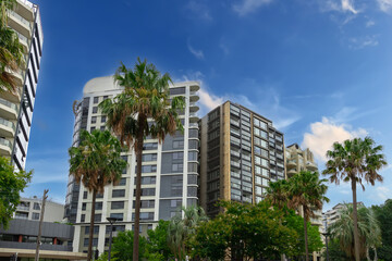 Fototapeta premium Apartment block in Sydney NSW Australia with views of Sydney Harbour and Sydney Harbour Bridge