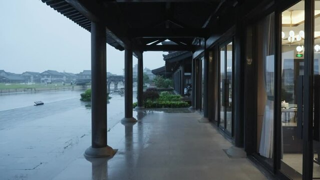 ancient architecture in rain