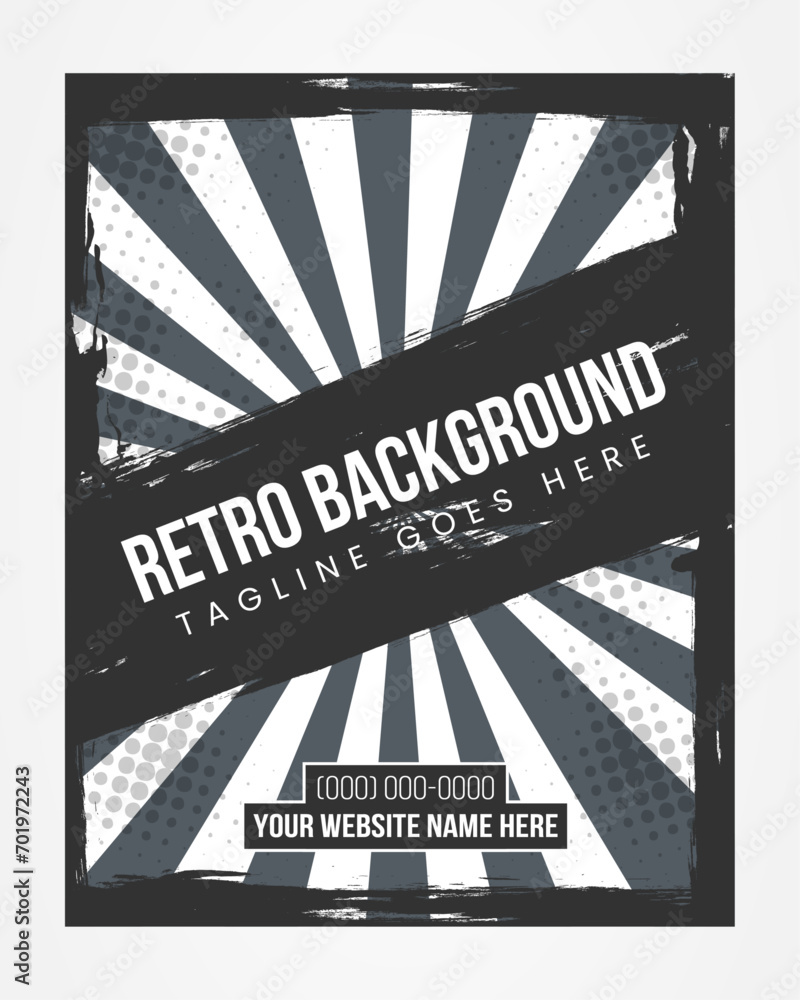 Poster vintage retro vector background. vertical layout design template. pop art comic background with brus