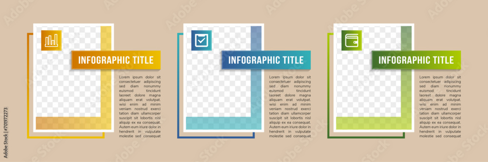 Poster vector simple multipurpose infographic template with rectangle photo placeholders icons and text blo