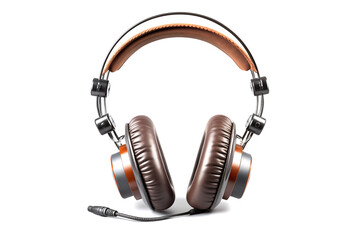 Fototapeta na wymiar Elegant Leather Headphones Isolated on White