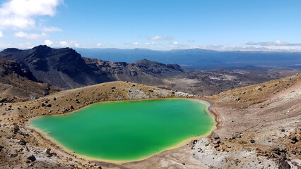 New Zealand volcano Tongariro Crossing green lake