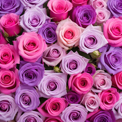 Beautiful Valentine's Day Background with Multicolored Flowers. Floral Wallpaper with Pink and Lilac Roses.