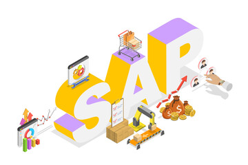3D Isometric Flat  Illustration of SAP, Business Automation Software