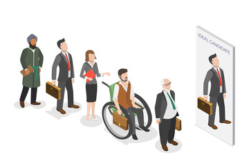 3D Isometric Flat  Illustration of Employment Interview Discrimination, Prejudice and Discrimination - obrazy, fototapety, plakaty