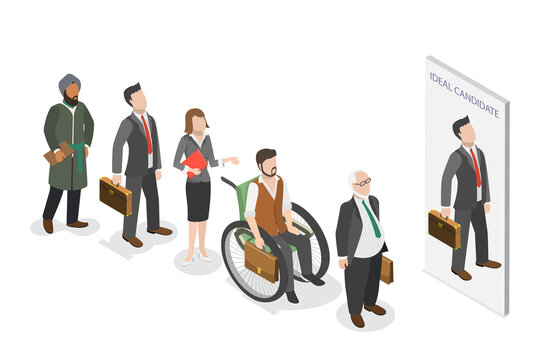 3D Isometric Flat  Illustration of Employment Interview Discrimination, Prejudice and Discrimination