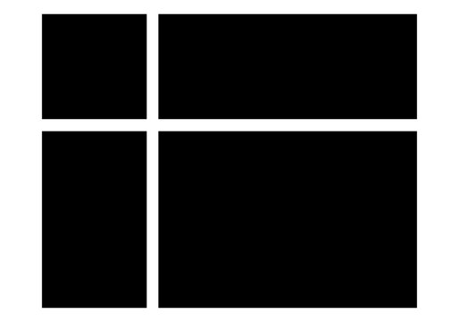 Rectángulos y cuadrados negros en fondo blanco.