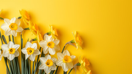 Daffodil flowers spring season background or wallpaper with copy space.