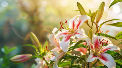 Fototapeta na wymiar Lily flowers springtime background or wallpaper with copy space.