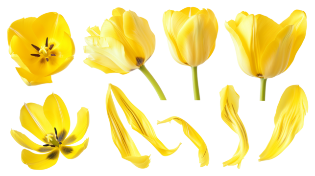 Realistic yellow tulips with petals set on transparent background - Powered by Adobe