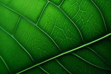 Green leaf close up texture background, detailed veins and a vivid colors