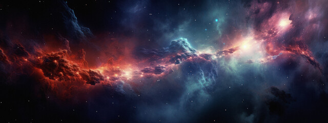 Supernova background wallpaper. Colorful space galaxy of cloud nebula. Stary night cosmos. Universe...