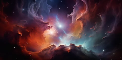 Muurstickers Supernova background wallpaper. Colorful space galaxy of cloud nebula. Stary night cosmos. Universe science astronomy.  © Mik Saar