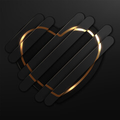 Abstract Gold Heart with Black Geometric Shapes Background, Vector Illustration