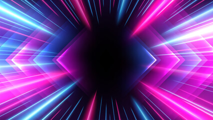Blue and Pink Rays Zoom in Motion Effect, Light Color Trails. Vector Illustration