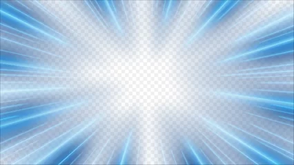 Fotobehang Blue Rays Zoom in Motion Effect, Light Color Trails, Ready for White Background or PNG, Vector Illustration © Rendix Alextian